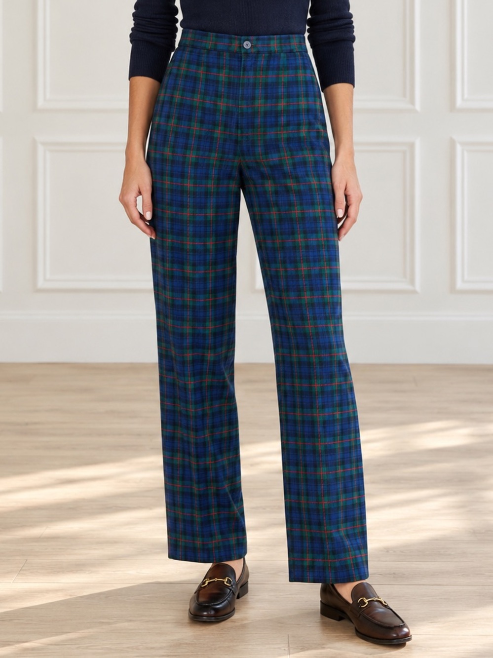 Vintage Pendleton Plaid Wool Trousers Womens Blue Green Argyle Tartan Pants 10